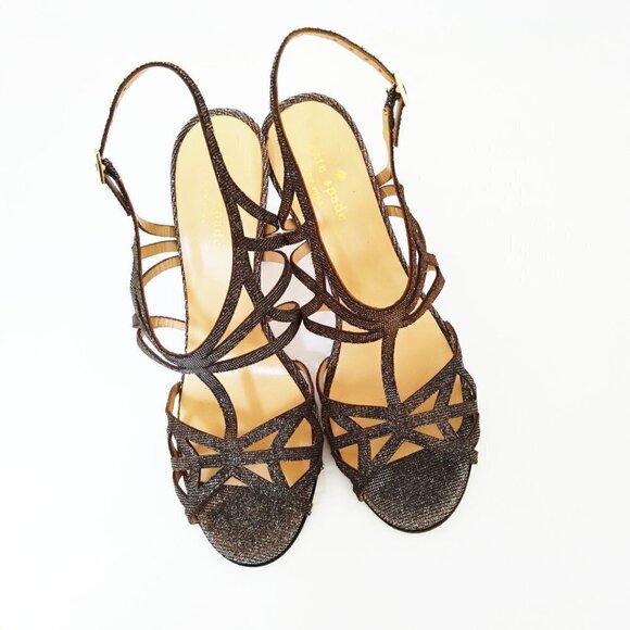 Kate Spade N.Y. 'Issa'  Metallic  Dress Sandals with Gold Tipped Heels Sz 7B - Picture 3 of 11